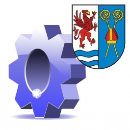grafika: koło zębate i herb powiatu - Kliknięcie w obrazek spowoduje wyświetlenie jego powiększenia