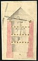 Grundriss, Ansichten und Schnitt eines mittelalterlichen Turmes in Homburg v. d. Höhe zur Nutzung als Windmühle mit Darstellung des Mahlwerkes, 18. Jahrhundert.jpg