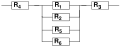1 en série puis 4 résistances en parallèle puis 1 en série.svg